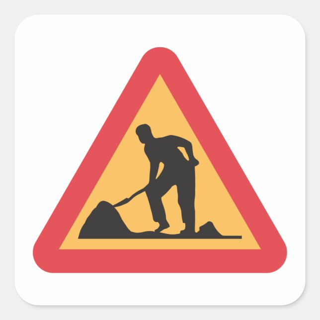 Road Work Ahead Sign Construction Zone Warning Square Sticker (Front)