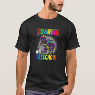 Roading Into Preschool Colourful Rex Dinosaur Pre  T-Shirt