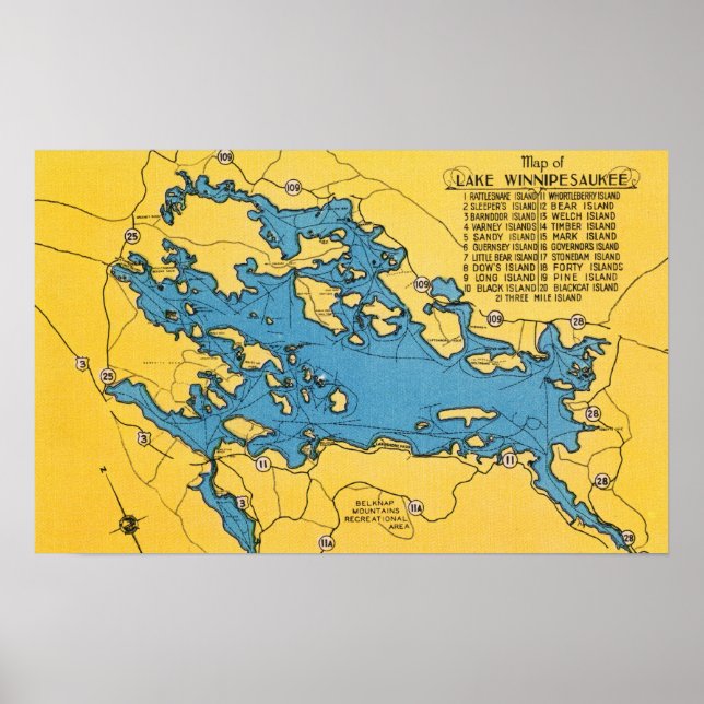 Roadmap of the Lake and Highways Poster (Front)
