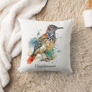 Roadrunner in vibrant watercolor cushion