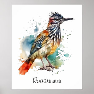 Roadrunner in vibrant watercolor cusomizable poster