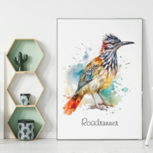 Roadrunner in vibrant watercolor cusomizable poster