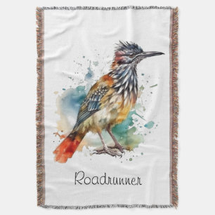 Roadrunner in vibrant watercolor cusomizable throw blanket