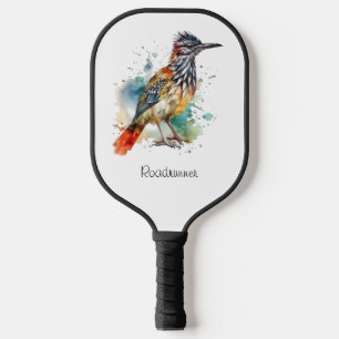 Roadrunner in vibrant watercolor pickleball paddle