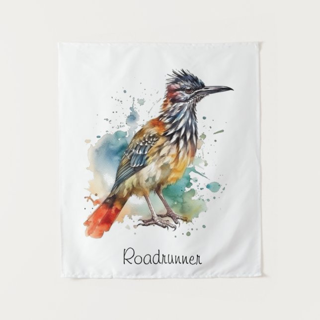 Roadrunner in vibrant watercolor tapestry (Front)