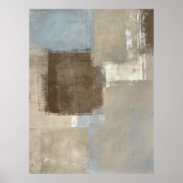 'Roads' Gray and Beige Abstract Art Poster Print (Front)