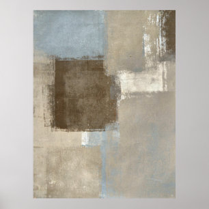 'Roads' Grey and Beige Abstract Art Poster Print