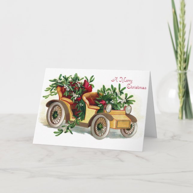 Roadster Full of Mistletoe Vintage Christmas Holiday Card (Front)