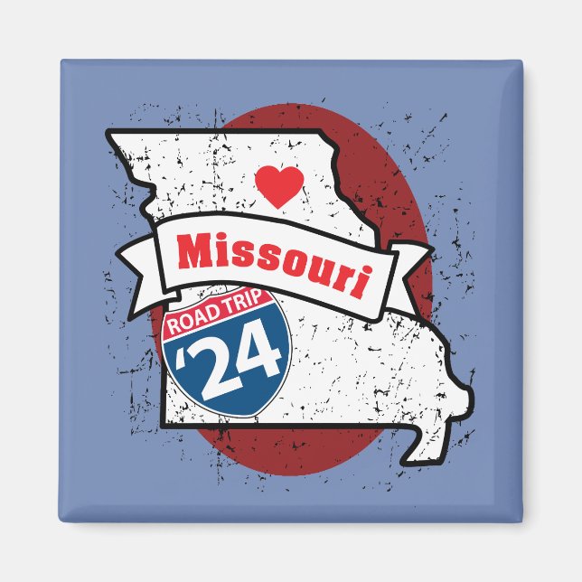 Roadtrip '24 Missouri - square magnet (maroon) (Front)