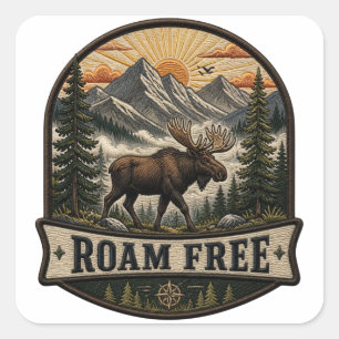 Roam Free Moose Embroidered Patch Design Square Sticker