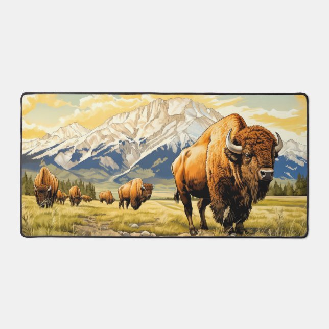 Roaming Bison Illustration Desk Mat (Front)