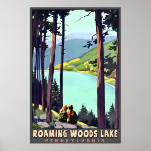 Roaming Woods Lake Pennsylvania Poconos Travel Poster