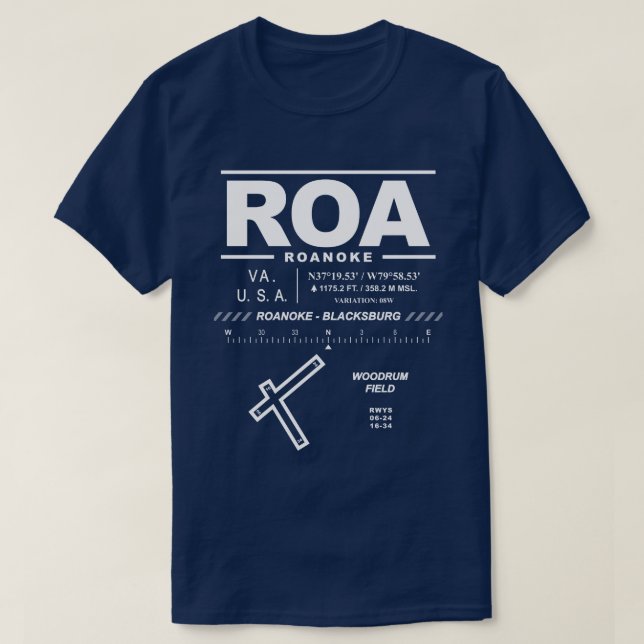 Roanoke - Blacksburg Regional Airport ROA T-Shirt (Design Front)