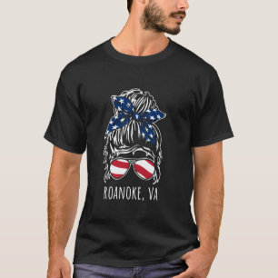 Roanoke VA Messy Hair Bun Ribbon Sunglasses Design T-Shirt