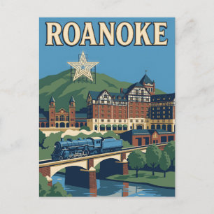 Roanoke Virginia Blue Ridge Vintage Travel Poster Postcard