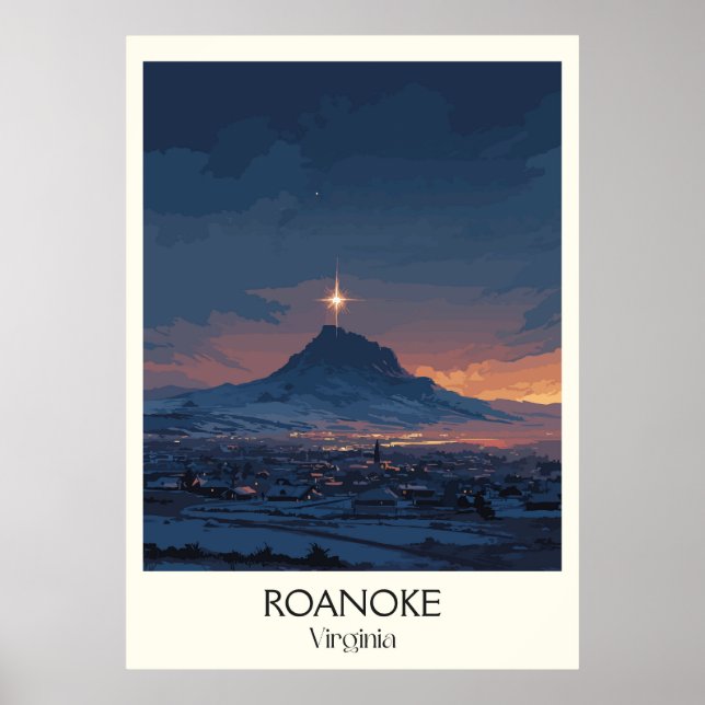 Roanoke Virginia Star Mountain View Poster (Front)