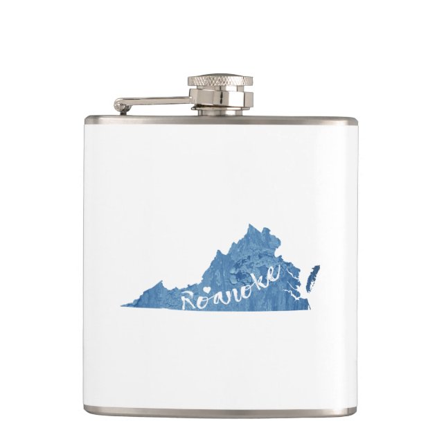 Roanoke Virginia Wood Grain Hip Flask (Front)