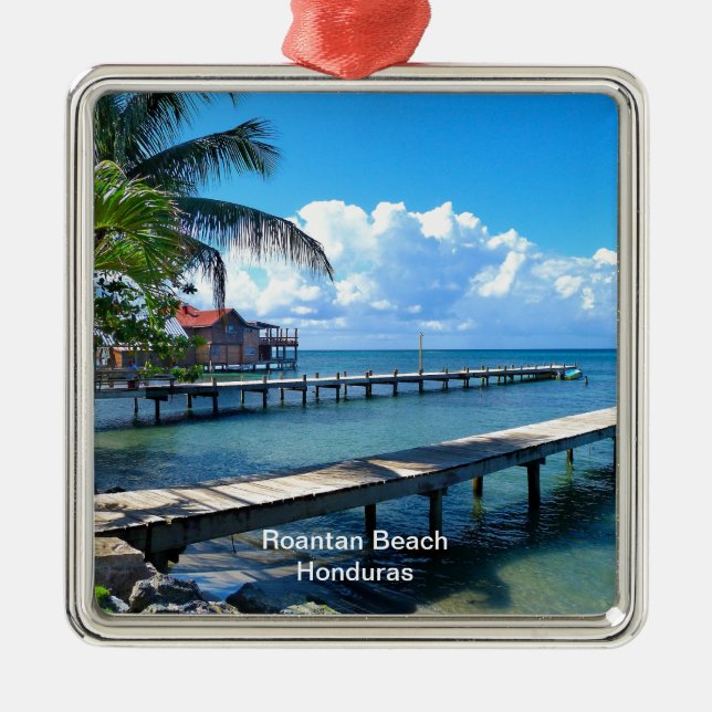 Roantan Beach, Honduras Metal Tree Decoration (Front)