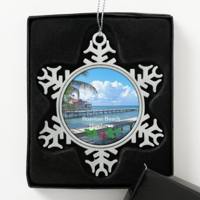 Roantan Beach, Honduras Snowflake Pewter Christmas Ornament (Box)
