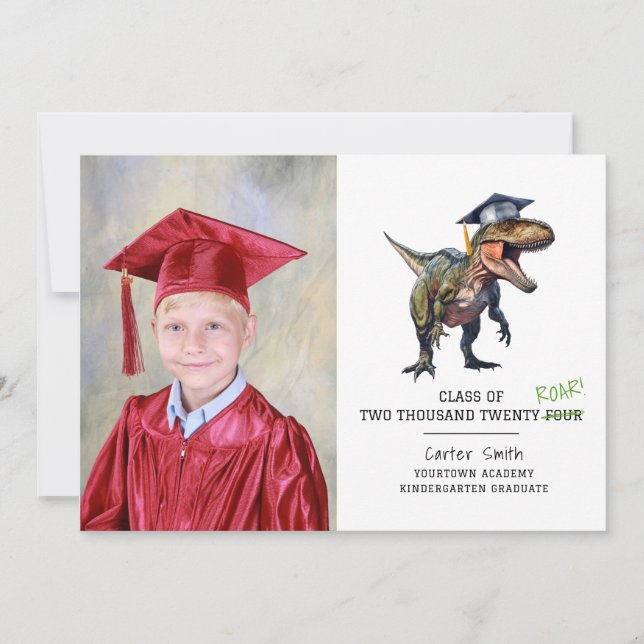 Roar Class of 2024 Kids Dinosaur Graduation Photo Card (Front)