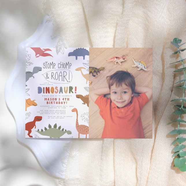 Roar! Colorful Dinosaurs Photo Boy Birthday Party  Invitation (Creator Uploaded)