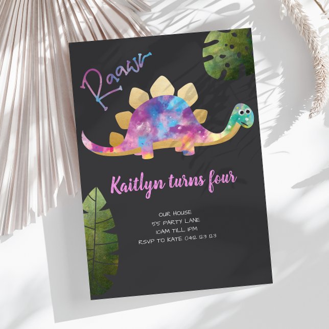 Roar Cute Abstract Pink Dinosaur Invitation (Creator Uploaded)