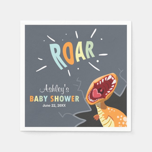 Roar Dinosaur Baby Shower Dino Paper Napkins Boy (Front)