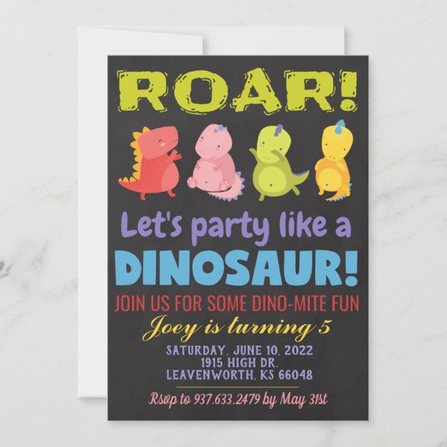 Roar Dinosaur Birthday Invitation (Front)