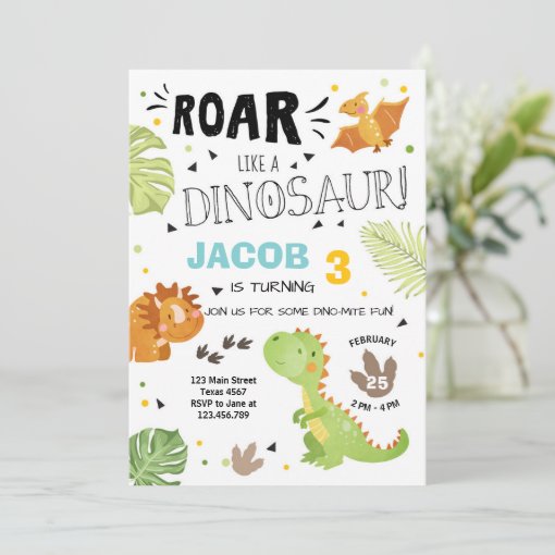 Roar Dinosaur birthday invitation Dino Party Boy | Zazzle