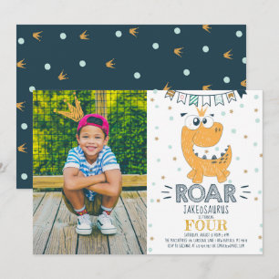ROAR Dinosaur Birthday Photo Invitation