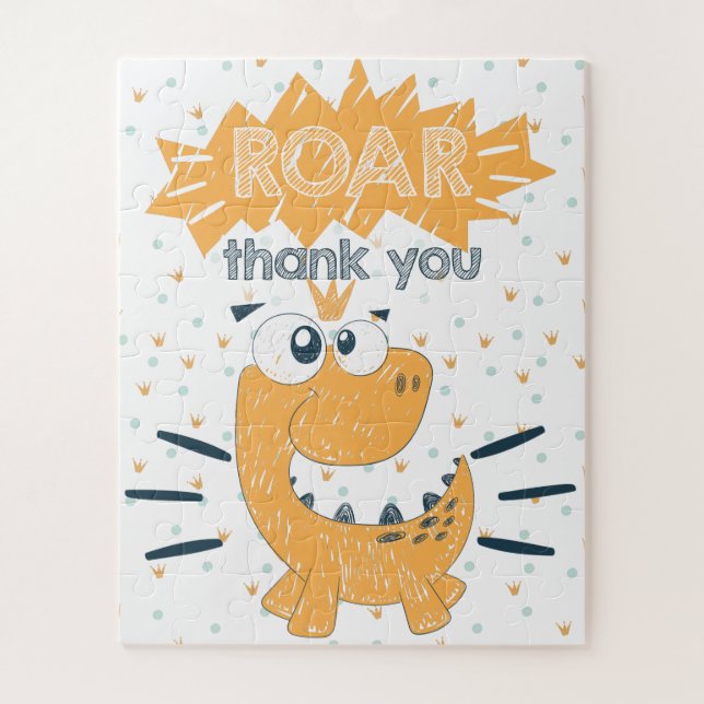 ROAR Dinosaur Birthday Thank you Favour Jigsaw Puzzle (Vertical)