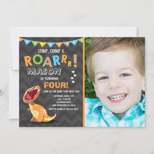 ROAR Dinosaur Dino Birthday Party Invitation (Front)