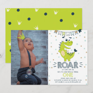 ROAR Dinosaur First Birthday Photo Invitation