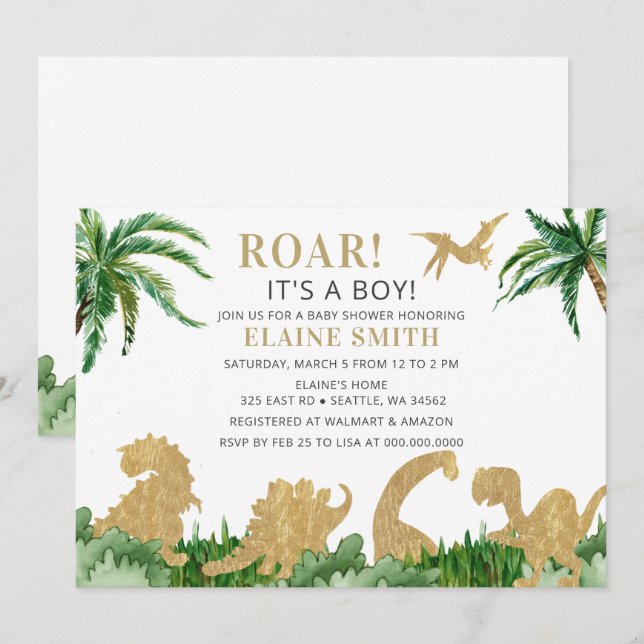 Roar Dinosaur Gender Neutral Baby Shower  Invitation (Front/Back)
