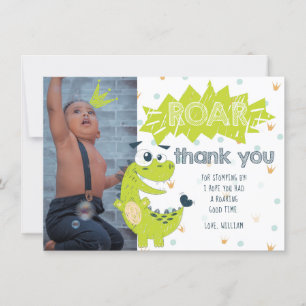 Roar Dinosaur Green Birthday Photo Thank You Card