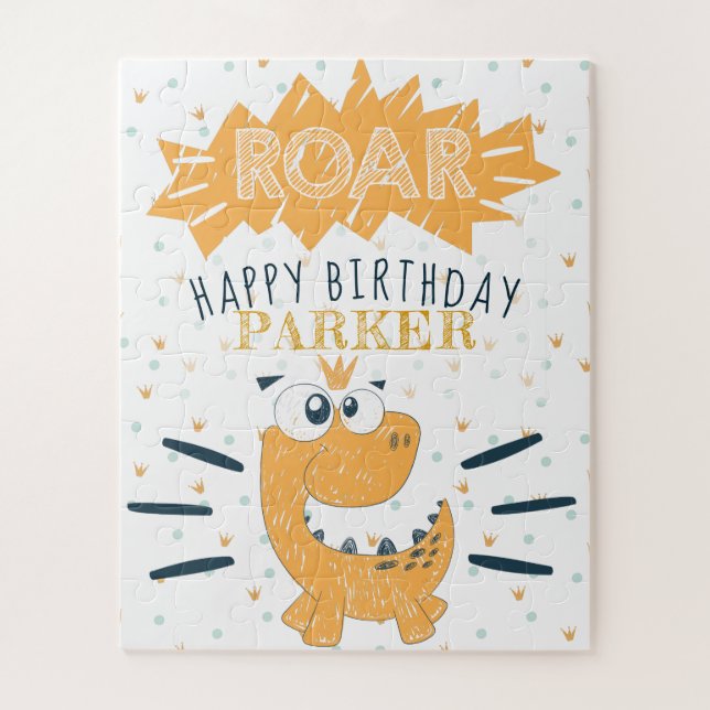 ROAR Dinosaur Happy Birthday personalised Jigsaw Puzzle (Vertical)