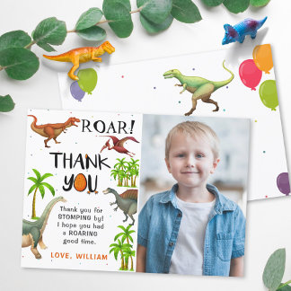 Roar Dinosaur Jungle Birthday Photo Thank You Card