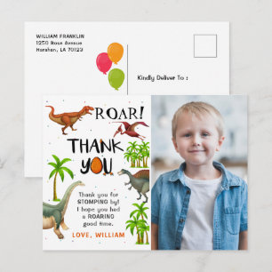 Roar Dinosaur Jungle Birthday Photo Thank You Postcard