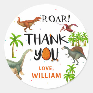 Roar Dinosaur Jungle Birthday Thank You Classic Round Sticker
