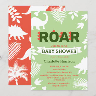 Roar Dinosaur & Jungle Foliage Baby Shower Invitation