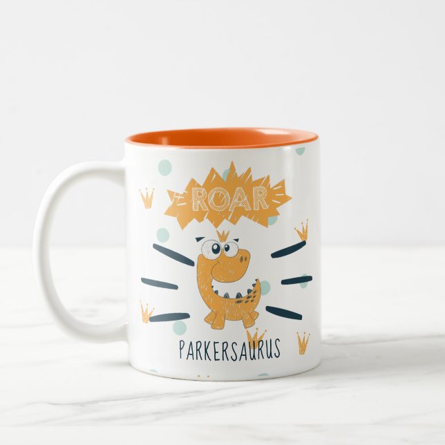 ROAR Dinosaur Personalised Two-Tone Coffee Mug (Left)