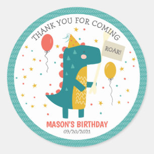 Roar Dinosaurs Birthday Classic Round Sticker