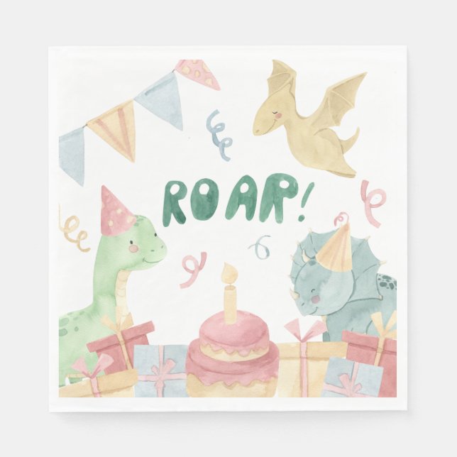 Roar Dinosoar Birthday Napkins Dino Birthday Party (Front)