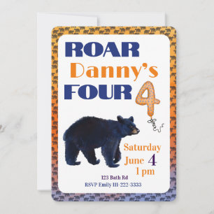 Roar Four Bear 4th Birthday Invitation