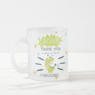 ROAR Green Dinosaur Birthday Favour Personalised Frosted Glass Coffee Mug
