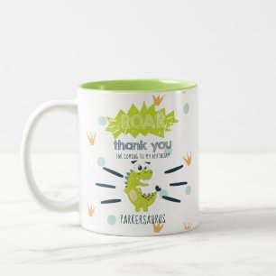 ROAR Green Dinosaur Birthday Favour Personalised Two-Tone Coffee Mug