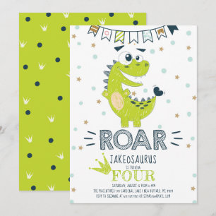 ROAR Green Dinosaur Birthday Invitation