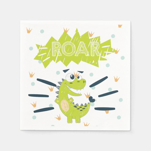 ROAR Green Dinosaur Birthday Napkin (Front)