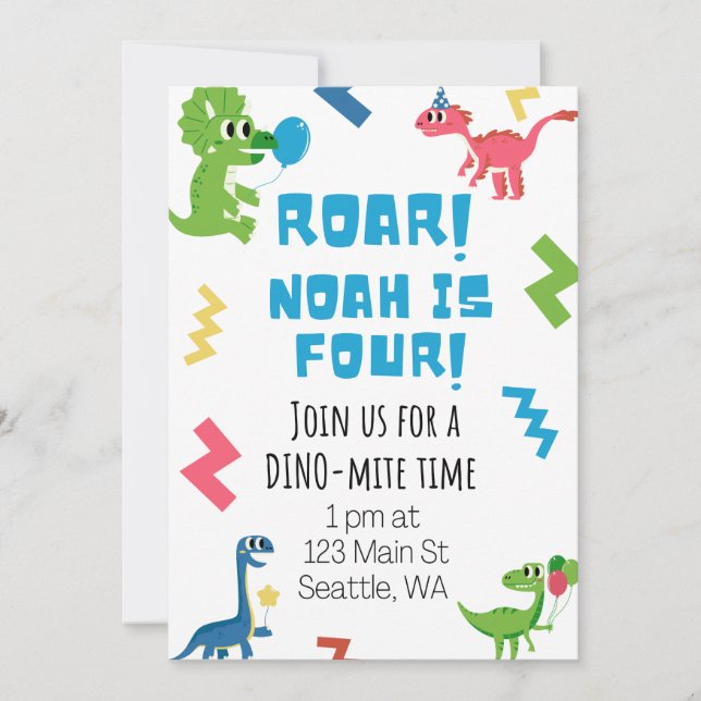 Roar I am Four Birthday Invite  (Front)