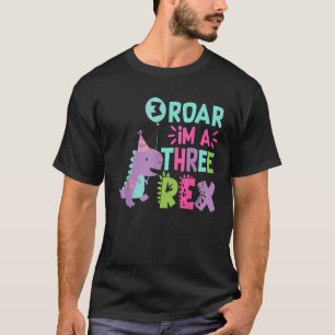 Roar I m A Three Rex Birthday Girl Dinosaur Lover  T-Shirt